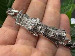 Rhodium Plated 925 Sterling Silver Santa Muerte Death Angel 14mm Cuban Bracelet 8"