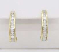 Baguette Cut Diamond J-Hoop Earrings