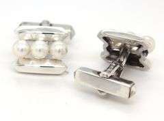 Mikimoto pearl cuff links in sterling silver
