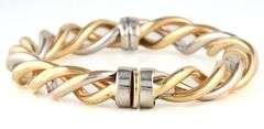 Burdick Polished Two Tone Twisted Bangle Bracelet in 14K