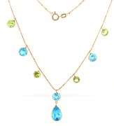 14kt Yellow gold pear shaped topaz and round peridot station necklace