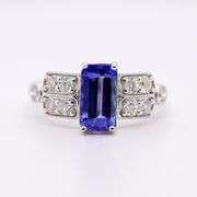 Platinum 1.64ct. retangular cut Tanzanite and Diamond Ring
