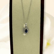 Divine White Gold oval Blue Sapphire and Diamond accent Pendant on Chain Necklace