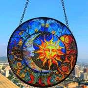 Hand-Painted Stained Glass Sun & Moon Suncatcher