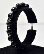 Black Onyx Gemstone Beaded Bracelet in Vermeil Sterling Silver