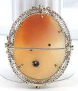 14kt White gold Italian carved shell cameo with diamond pendant