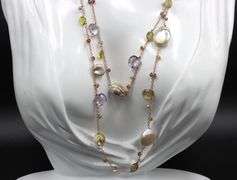 Stunning Yellow Gold Multi Gemstone and Pearl Necklace