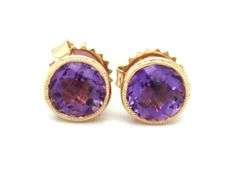 Set of 14kt yellow gold 2ctw amethyst bezel set necklace and earrings