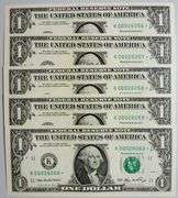 (5) Superb Crisp 2006 $1 Dollar Star Notes Dallas Consecutive Very Low Serial Numbers!