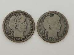 1901 & 1902 O Barber Quarters, Circulated