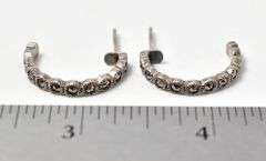 Marcasite Gemstone J-Hoop Earrings in Sterling Silver