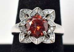 Red Garnet and CZ Gemstone Ring in Sterling Silver