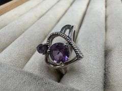 Sterling Silver Genuine Natural Amethyst Gemstone Ring Size 6