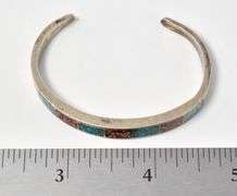 Turquoise and Coral Gemstone Cuff Bracelet in Sterling Silver