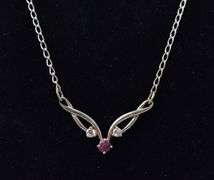 Ruby and CZ Gemstone Pendant Necklace in Sterling Silver