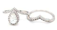 14kt White gold synthetic moon stone and CZ halo bridal set
