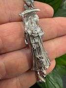 Rhodium Plated 925 Sterling Silver Santa Muerte Death Angel 14mm Cuban Bracelet 8"