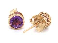 Set of 14kt yellow gold 2ctw amethyst bezel set necklace and earrings