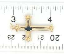 14kt Yellow gold blue sapphire cross pendant