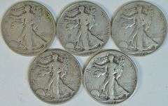 5 Semi-key date Walking Liberty Half Dollars 1923-S to 1933-S