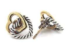 David Yurman 2 tone double heart stud earrings