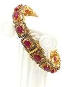 Awesome 14.30CTW Oval Shaped Emerald-Cut Rubies & Diamond Bracelet in 14K Yellow Gold Over Sterling 