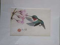 Collection of 3 original painting by Ping Zheng hand signed. Hummingbirds
