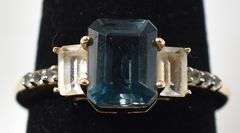 Blue Sapphire and CZ Gemstone Ring in Vermeil Sterling Silver
