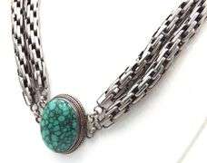 Heavy chunky vintage 925 sterling silver oval turquoise necklace