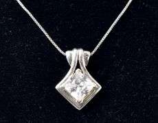 CZ Gemstone Pendant Necklace in Sterling Silver