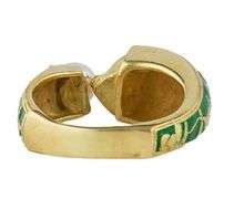 Green Enamel and Pearl Lady Face Design Open Ring in 18K