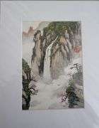 Collection of 3 original painting by Ping Zheng hand signed. Cliff, Waterfall, Fishing