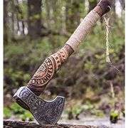 Viking Bearded Axe with Engraved Handle & Leather Sheath