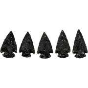 5 Hand-Knapped Black Obsidian Arrowheads