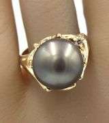 14kt Yellow gold 13.5mm Tahitian pearl and diamond accent ring