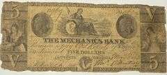 1850 s $5 Mechanics Bank Augusta Ga Note