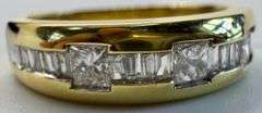 14K Yellow Gold Princess & Emerald Cut Diamond Ring