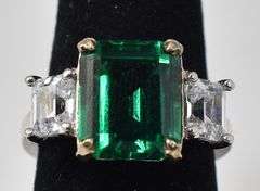 Lab Emerald Gemstone and CZ Gemstone Ring in Sterling Silver