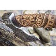 Viking Bearded Axe with Engraved Handle & Leather Sheath