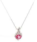 14kt White gold pink topaz and diamond accent pendant on chain