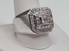 Men's  Sparkling 14 Kt White Gold Plate 7.25 Cttw Lab Simulated Diamond Ring