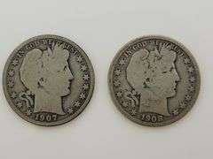 1907 & 1908 S Barber Half Dollar, Circulated