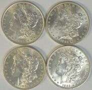 4 Diff. Cream-white Choice BU 'P' Mint Morgan Silver Dollars