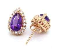 14kt Yellow gold 2ctw amethyst and diamond halo earrings