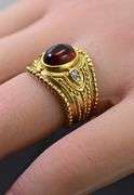 Stylish 14K Byzantine-Style Garnet Ring