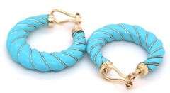 14kt Yellow gold Turquoise strip hoops