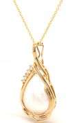 14kt Yellow gold pear mabe pearl and diamond accent enhancer pendant on chain