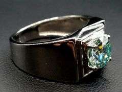 14 Kt White Gold Plate Men's Sparkling 2.35 Ct Mint Green Fire Moissanite Ring