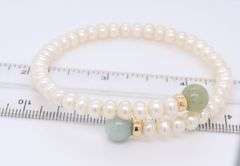 White Fresh Water Pearl and Jade Bypass Bracelet
