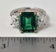 Lab Emerald Gemstone and CZ Gemstone Ring in Sterling Silver